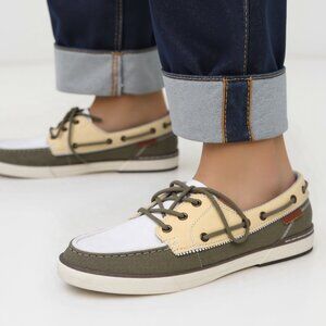 G.H. Bass & Co Canvas Deck Boat Shoes Moc Toe Loafers Preppy Yellow Green White